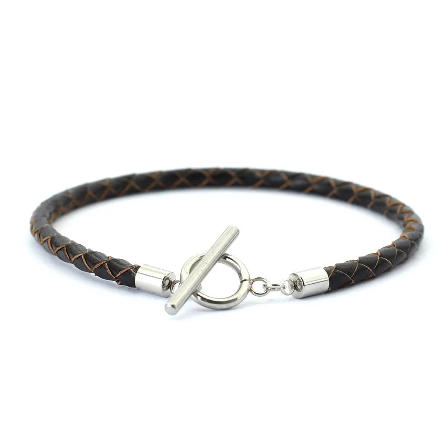 Noter Men Leather Bracelet Stainless Steel OT Buckle Bangle Pulsera De Cuero Wrap Braslet Locomotive Hiphop Rock Braclet Pulsera