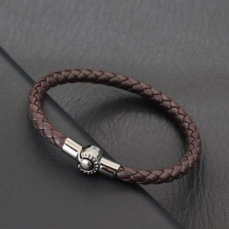Minimalist Magnetic Leather Bracelet For Men Casual Accessories Customizable Size Black Bangle Pulsera Hombre Hiphop Rock Joias