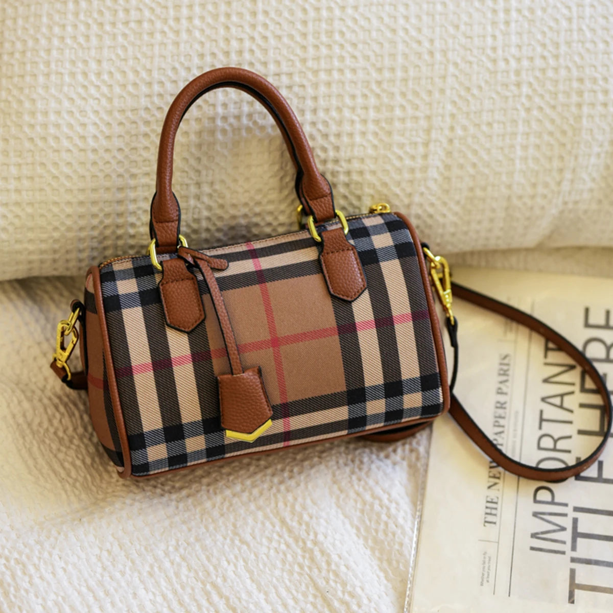 Mini Leather Heritage Bag — Classic Check