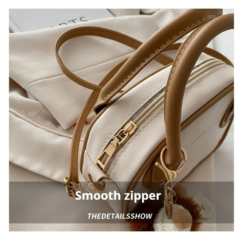 Lady Convertible Crossbody Bag Fur Accents - Detachable Shoulder Strap Zip Closure Suitable for Both Casual Single Shoulder Bag