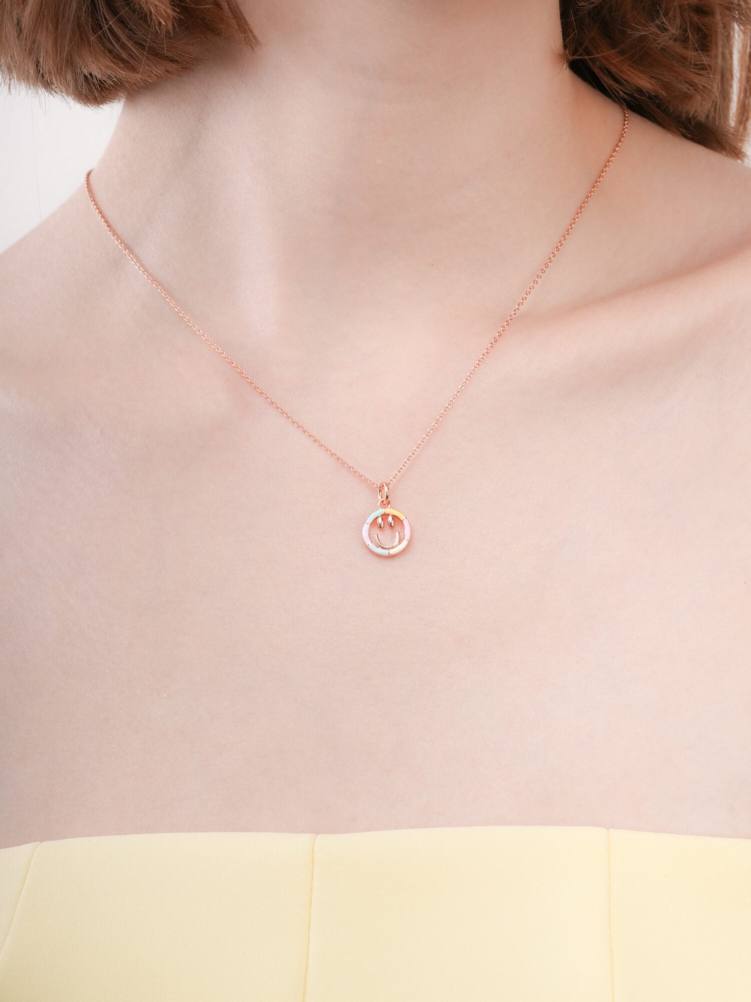 Smiley Face Necklace - Reversible Enamel Moissanite