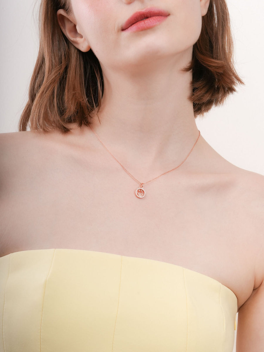 Smiley Face Necklace - Reversible Enamel Moissanite