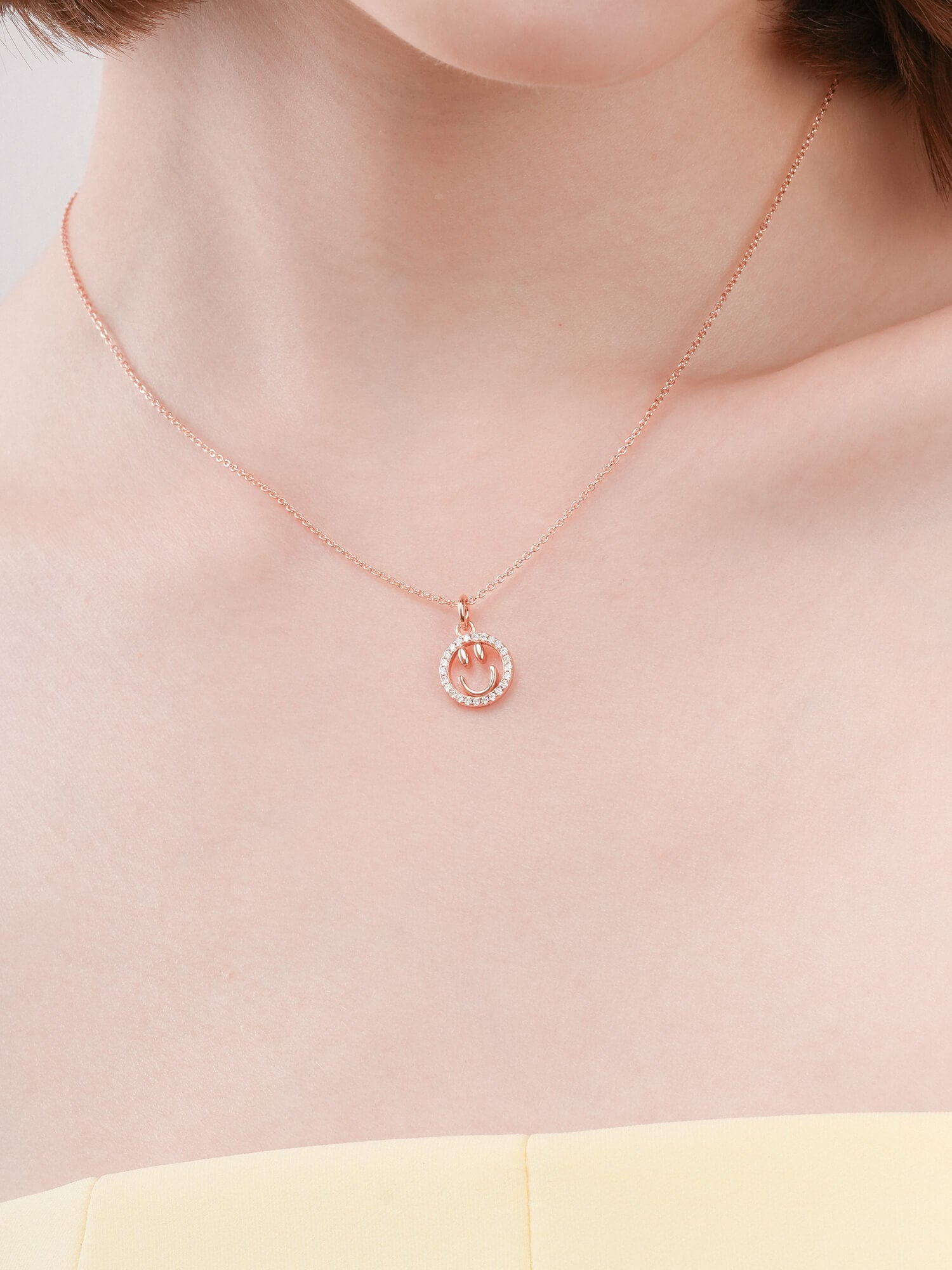 Smiley Face Necklace - Reversible Enamel Moissanite