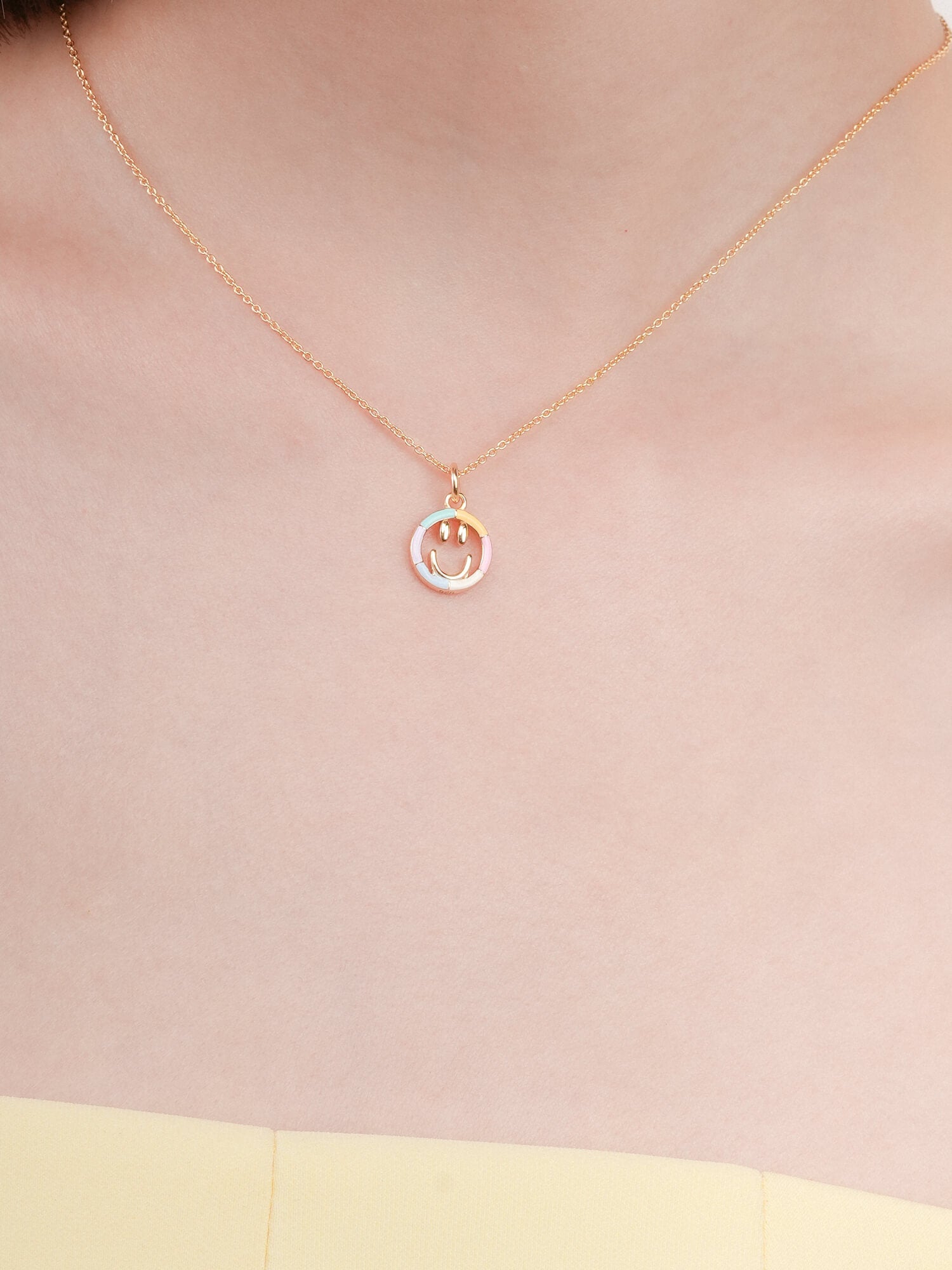 Smiley Face Necklace - Reversible Enamel Moissanite
