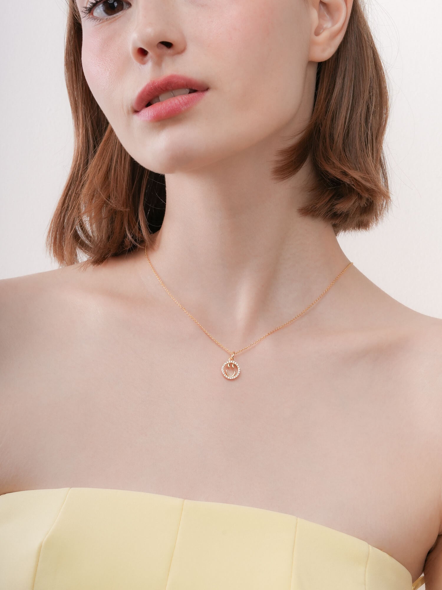 Smiley Face Necklace - Reversible Enamel Moissanite