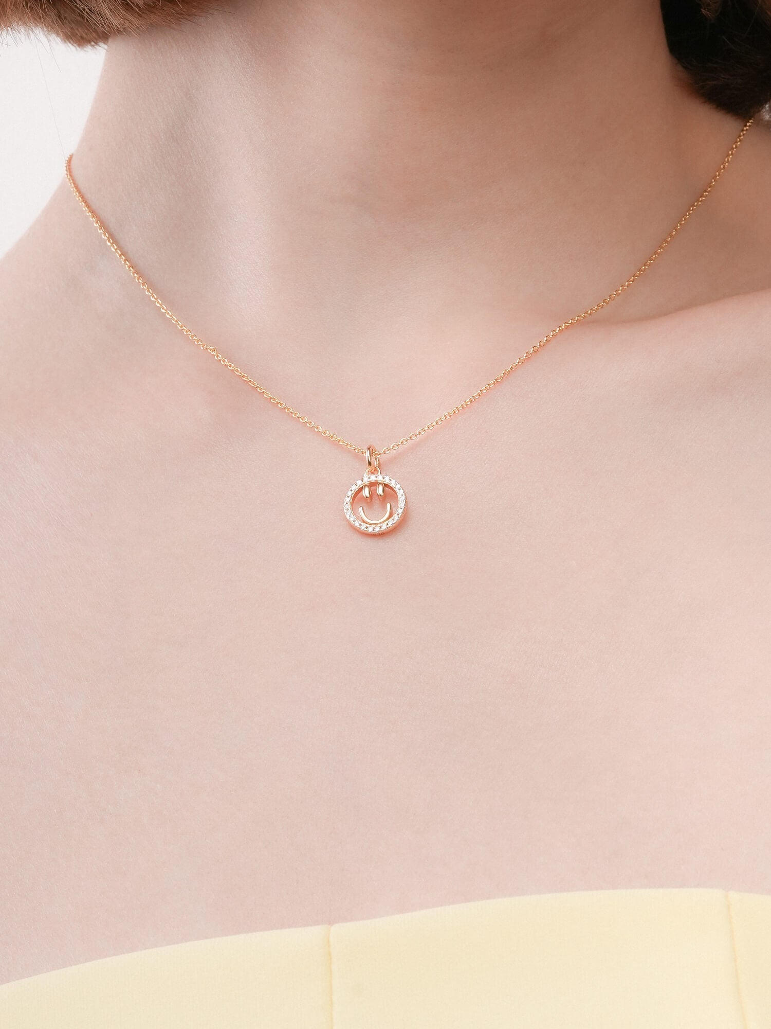 Smiley Face Necklace - Reversible Enamel Moissanite