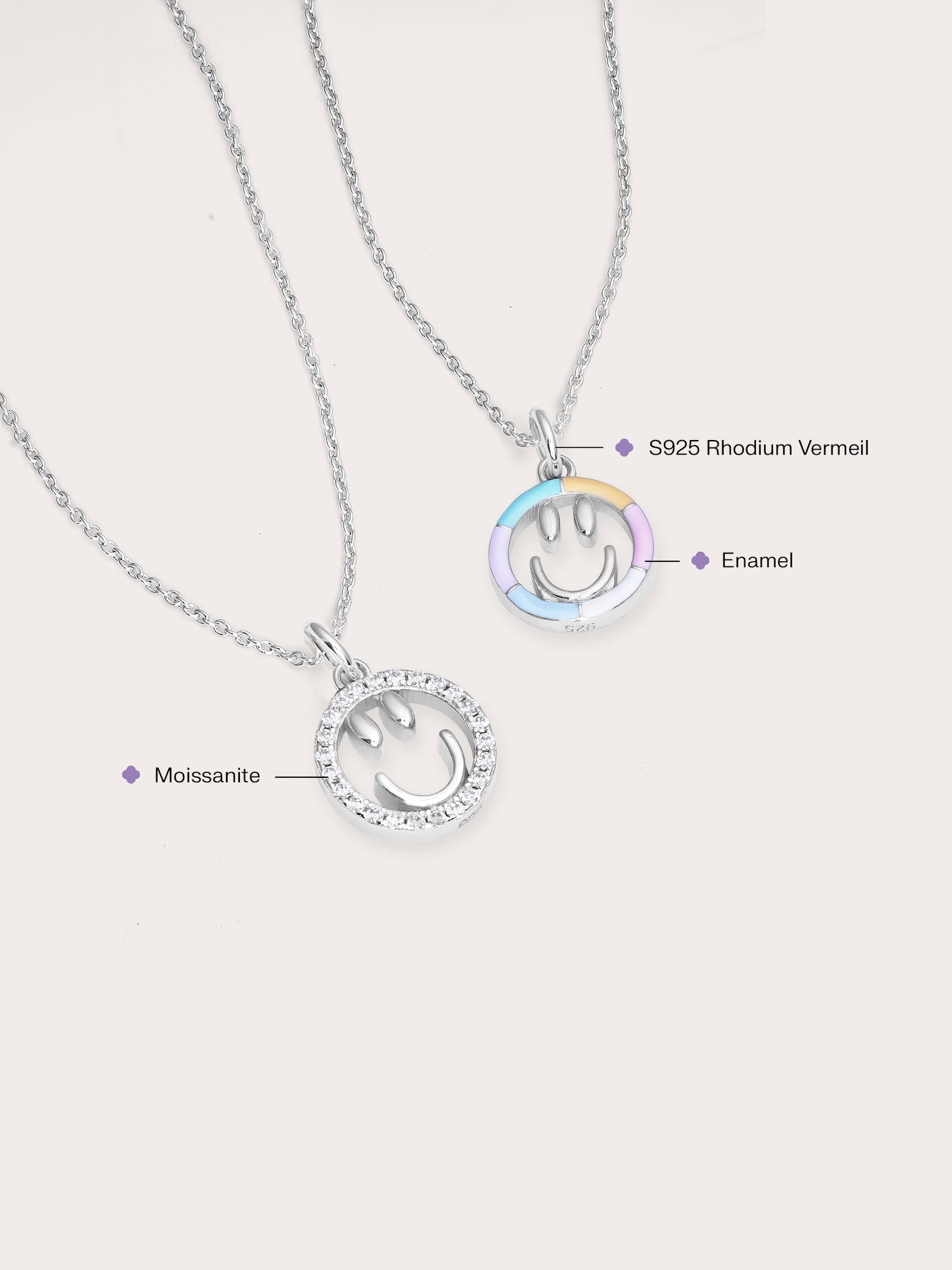 Smiley Face Necklace - Reversible Enamel Moissanite