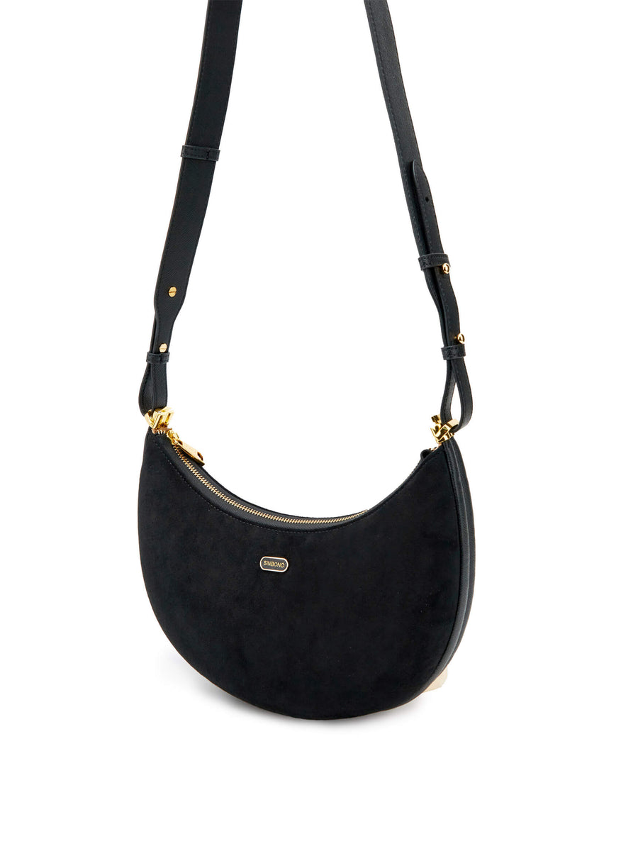 Zoey Shoulder Crossbody Bag - Black Fake Suede