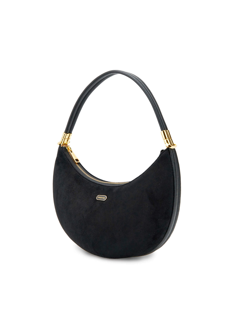 Zoey Shoulder Crossbody Bag - Black Fake Suede
