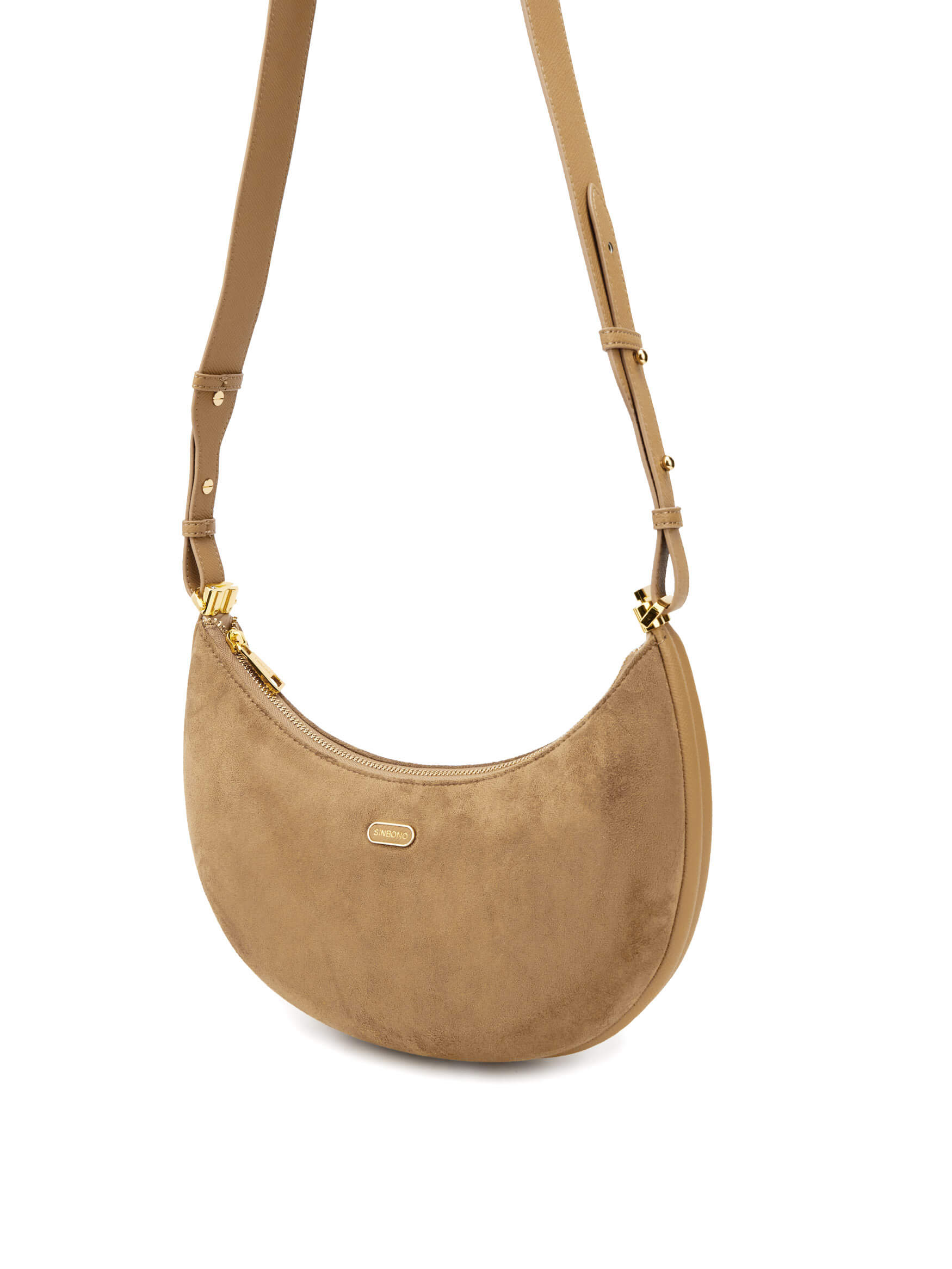 Zoey Shoulder Crossbody Bag - Brown Fake Suede