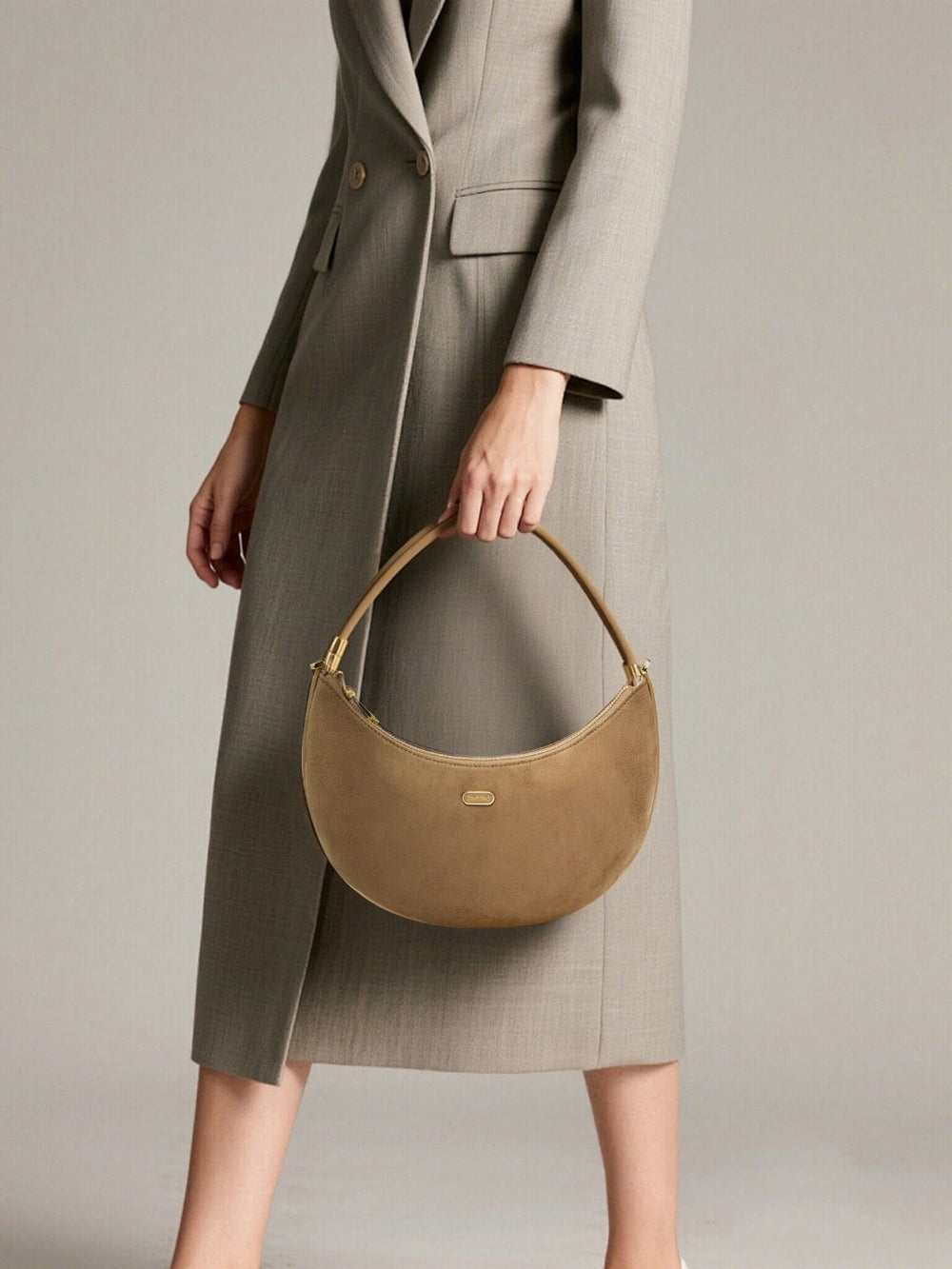 Zoey Shoulder Crossbody Bag - Brown Fake Suede
