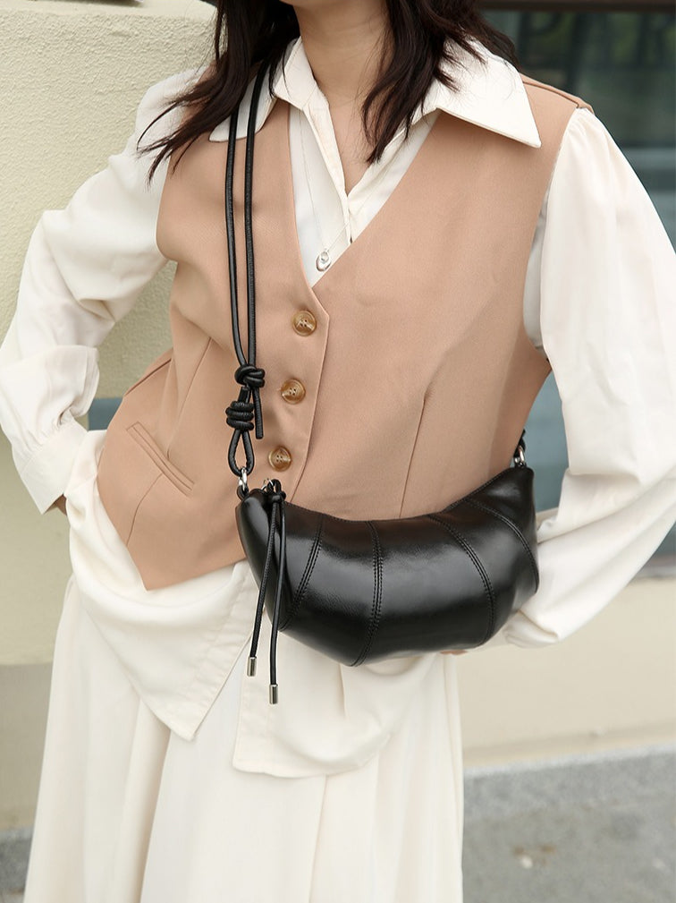 The Artisan Croissant Genuine Leather Bag | Minimalist Knotted Paneled Hobo