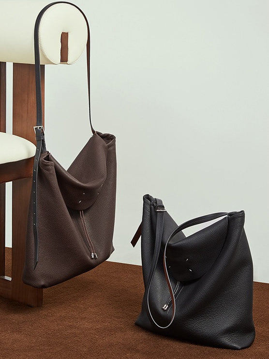 The Nocturne Flow Genuine Leather Tote Bag with Adjustable Strap & Detachable Pouch