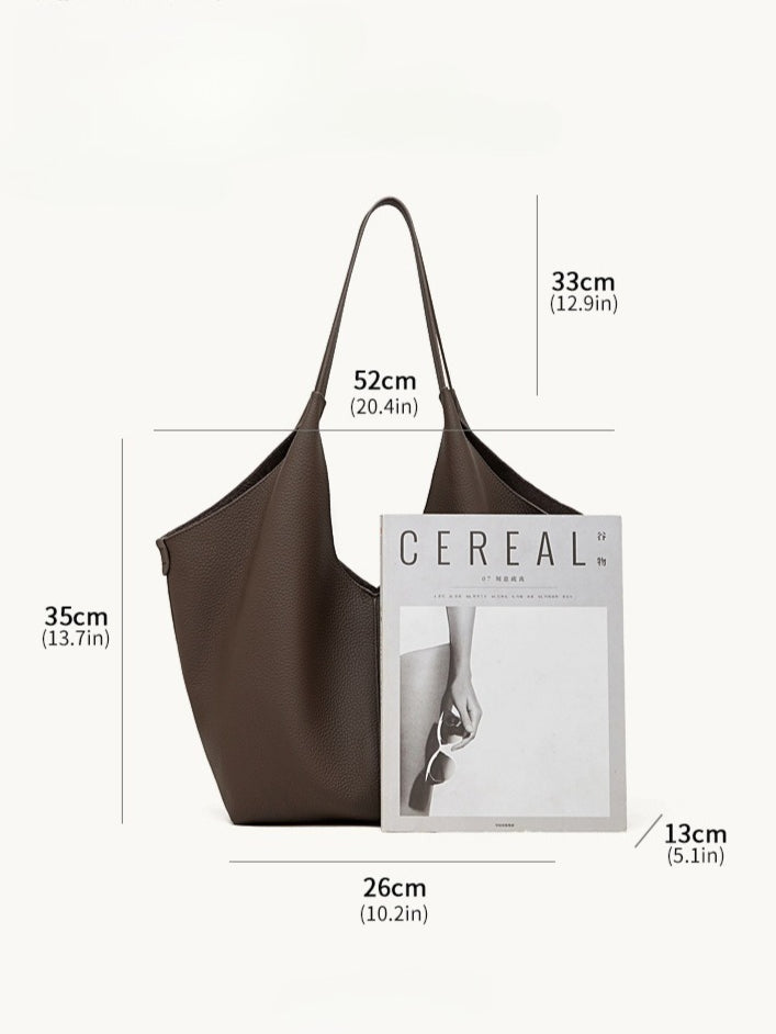 The Ethereal V-Cut Genuine Leather Bag | Minimalist Pebbled Hobo Tote
