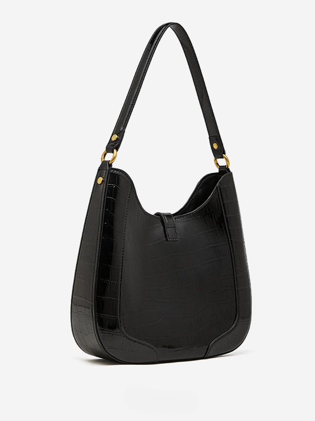 The Metropolitan Glam Croc-Embossed Leather Hobo Bag with Detachable Pouch