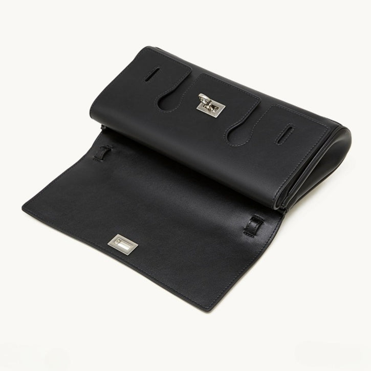 The Linear Turn-Lock Genuine Leather Bag | Minimalist East-West Handbag