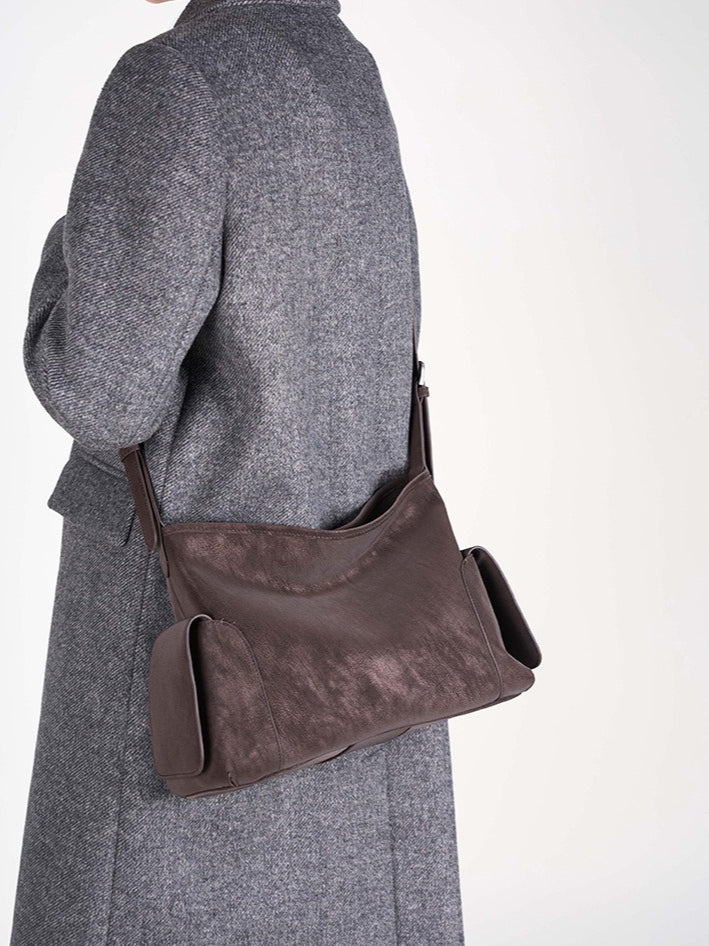 Urban Nomad Genuine Leather Bag | Large Slouchy Shoulder Bag with Side Pockets