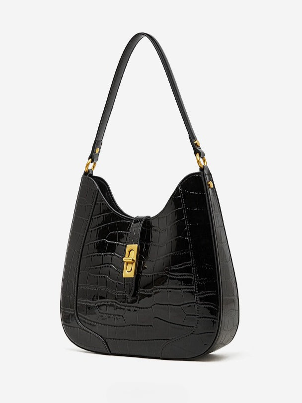 The Metropolitan Glam Croc-Embossed Leather Hobo Bag with Detachable Pouch