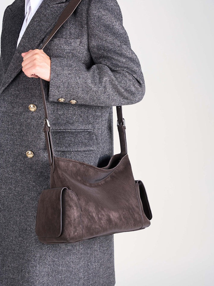 Urban Nomad Genuine Leather Bag | Large Slouchy Shoulder Bag with Side Pockets