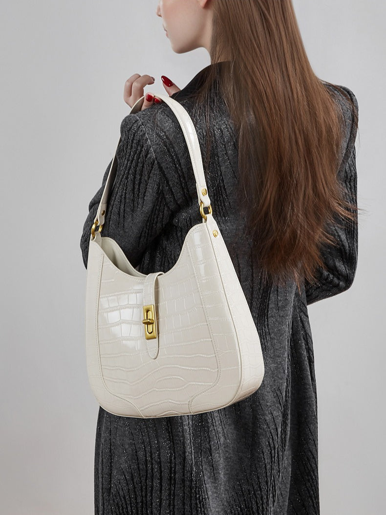 The Metropolitan Glam Croc-Embossed Leather Hobo Bag with Detachable Pouch