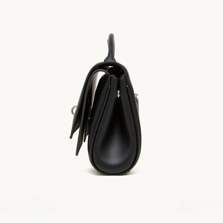 The Linear Turn-Lock Genuine Leather Bag | Minimalist East-West Handbag