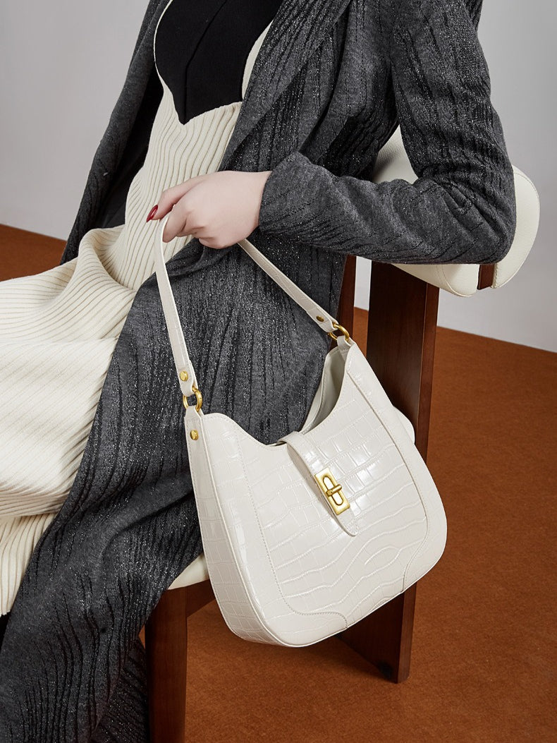 The Metropolitan Glam Croc-Embossed Leather Hobo Bag with Detachable Pouch
