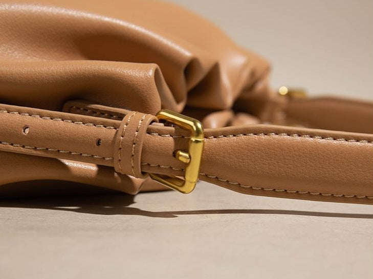 The Cloud Ripple Ruched Genuine Leather Cloud Clutch Bag