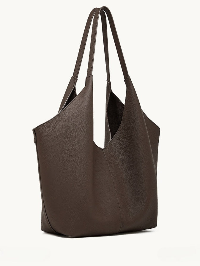 The Ethereal V-Cut Genuine Leather Bag | Minimalist Pebbled Hobo Tote