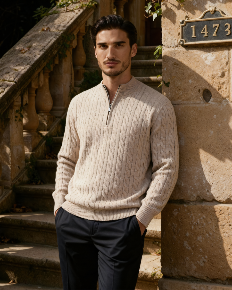 100% Cashmere Woven Half Zip