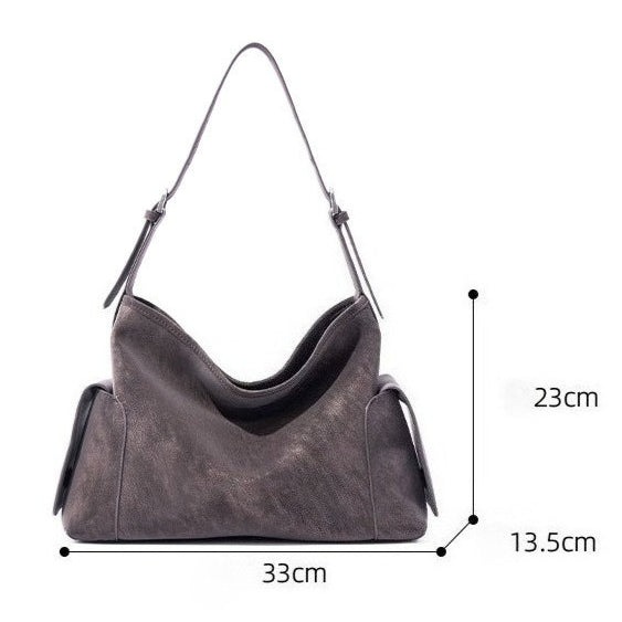 Urban Nomad Genuine Leather Bag | Large Slouchy Shoulder Bag with Side Pockets