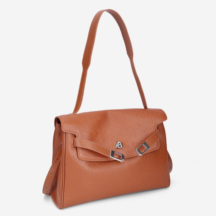 Vintage Lock-Accent Satchel Crossbody Genuine Leather Bag