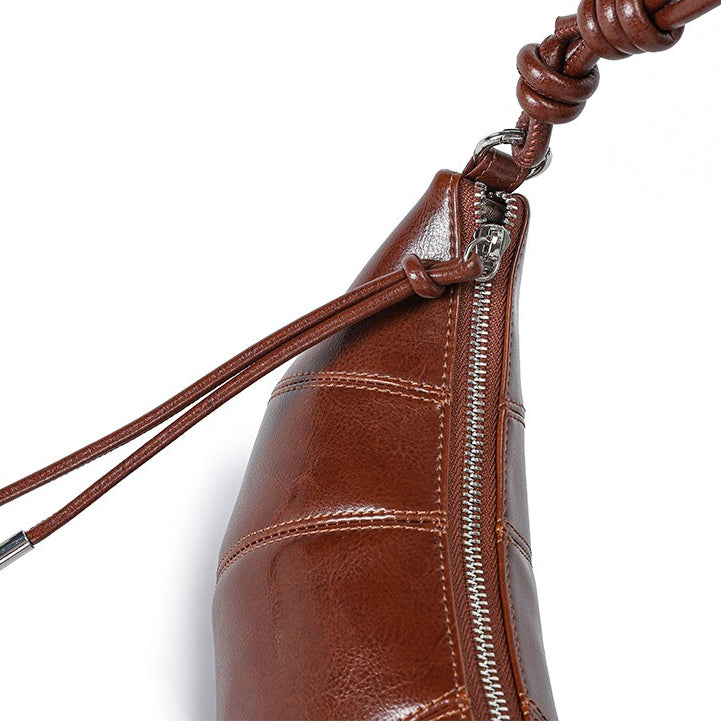 The Artisan Croissant Genuine Leather Bag | Minimalist Knotted Paneled Hobo