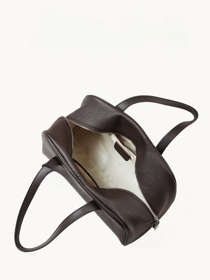 The Modern East-West Genuine Leather Bag | Minimalist Pebbled Bowling Tote