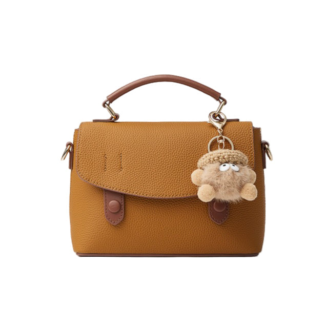 Women's Luxury Pebbled Leather Top-Handle Bag with Cloud Charm