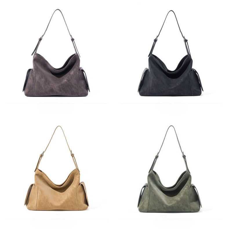 Urban Nomad Genuine Leather Bag | Large Slouchy Shoulder Bag with Side Pockets