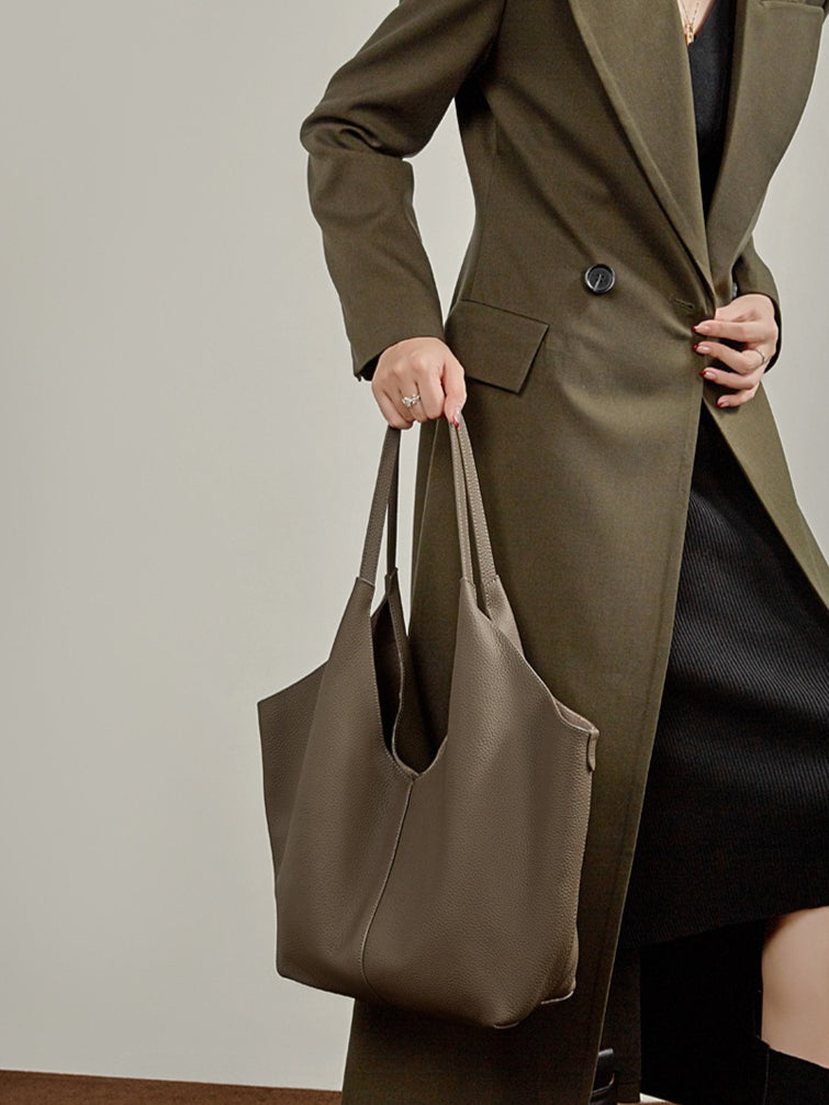 The Ethereal V-Cut Genuine Leather Bag | Minimalist Pebbled Hobo Tote