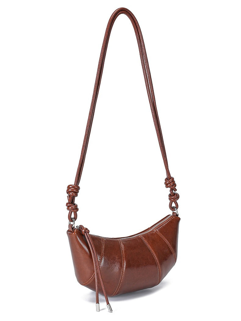 The Artisan Croissant Genuine Leather Bag | Minimalist Knotted Paneled Hobo