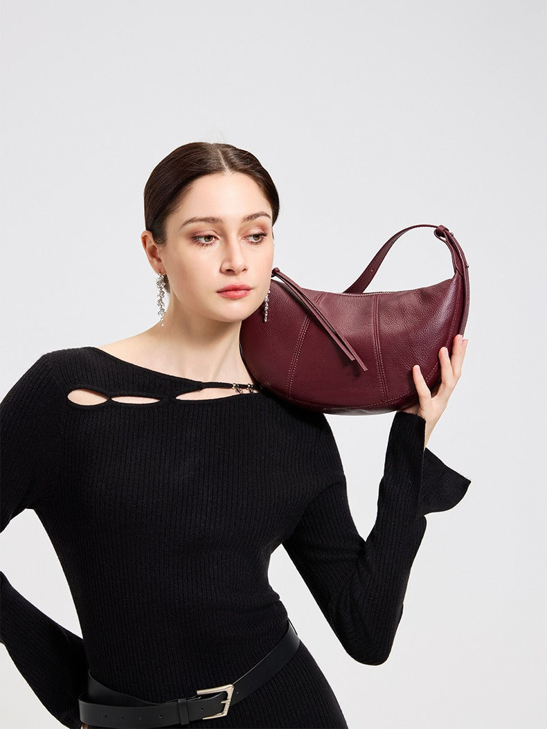 Sable Slouch Crescent Hobo Genuine Leather Bag