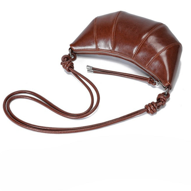 The Artisan Croissant Genuine Leather Bag | Minimalist Knotted Paneled Hobo