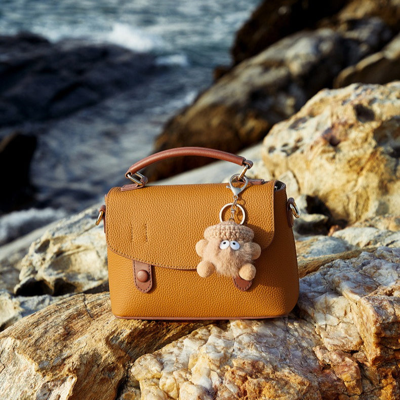 Women's Luxury Pebbled Leather Top-Handle Bag with Cloud Charm