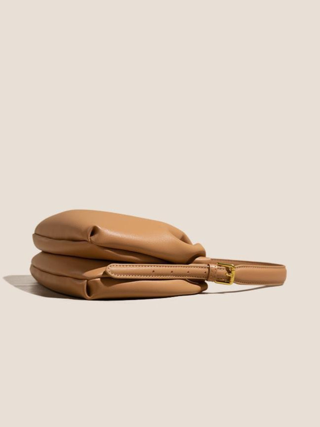 The Cloud Ripple Ruched Genuine Leather Cloud Clutch Bag