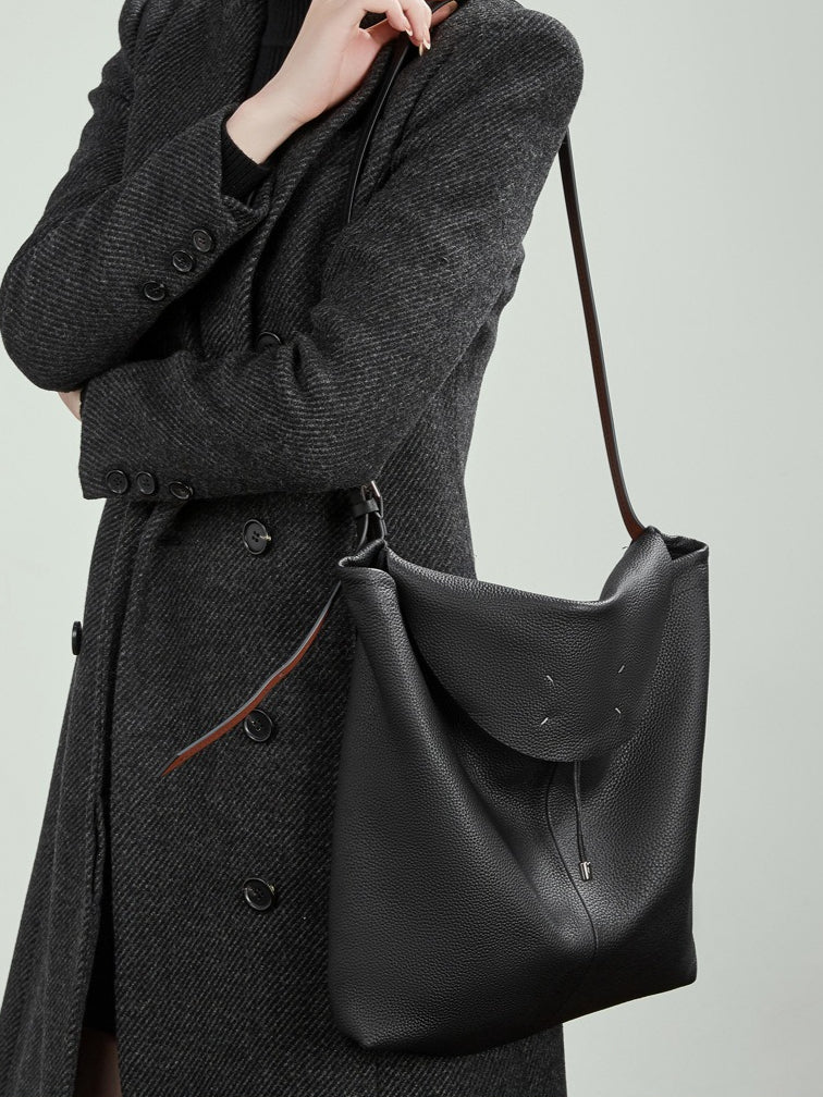 The Nocturne Flow Genuine Leather Tote Bag with Adjustable Strap & Detachable Pouch