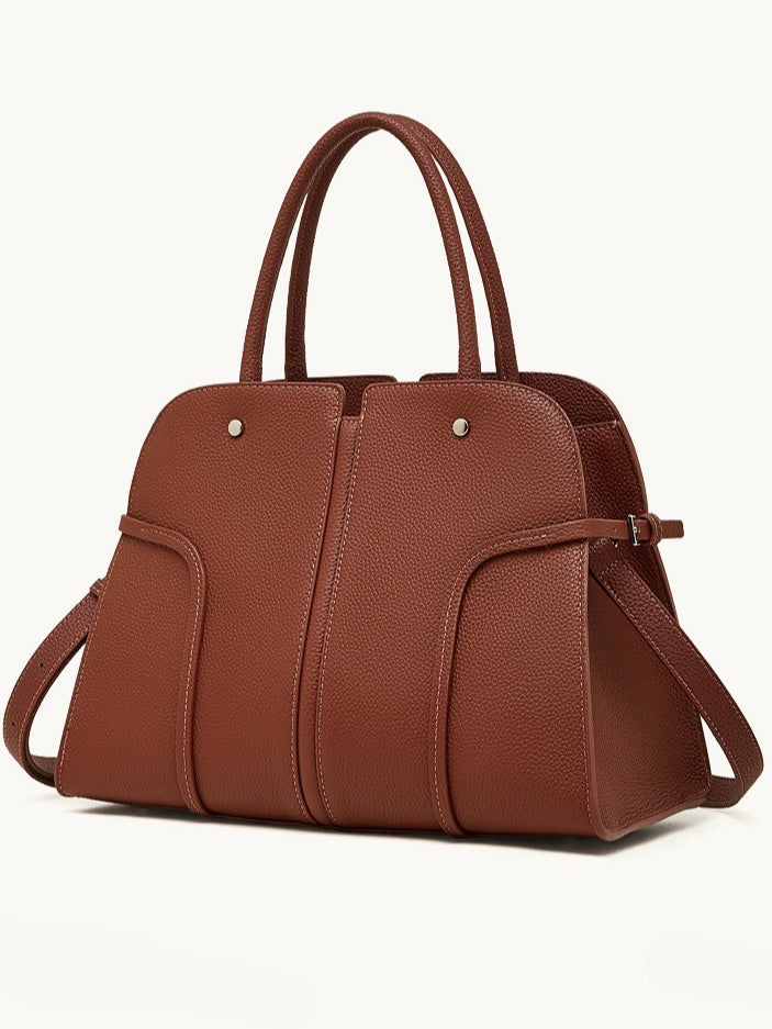 The Executive Structured Genuine Leather Bag - Sophisticated Paneled Work Tote