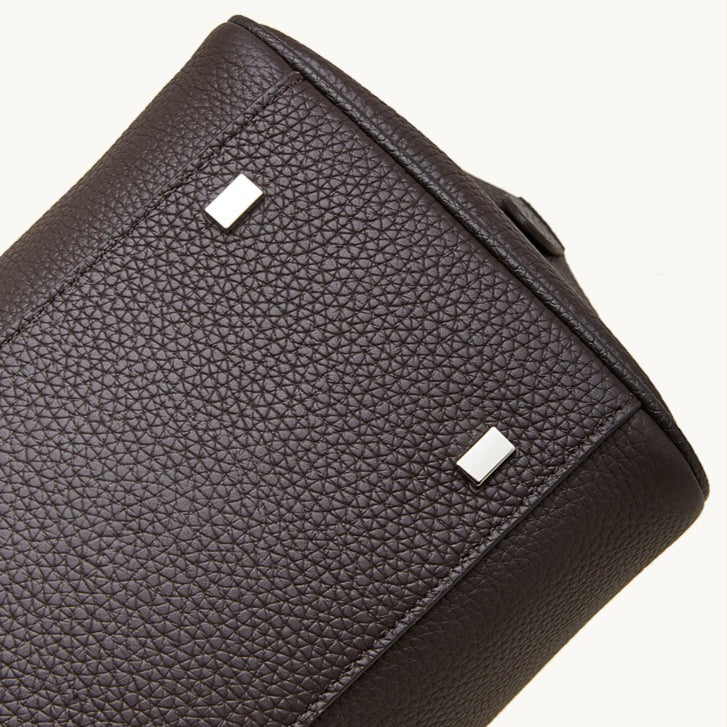 The Modern East-West Genuine Leather Bag | Minimalist Pebbled Bowling Tote