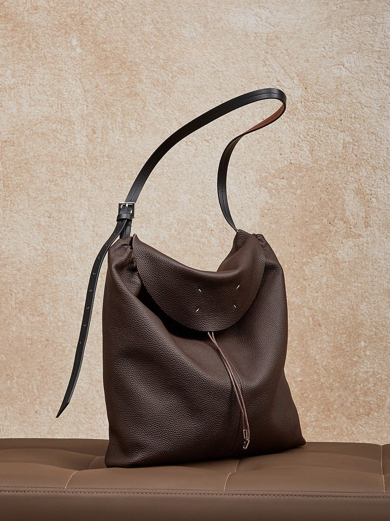 The Nocturne Flow Genuine Leather Tote Bag with Adjustable Strap & Detachable Pouch
