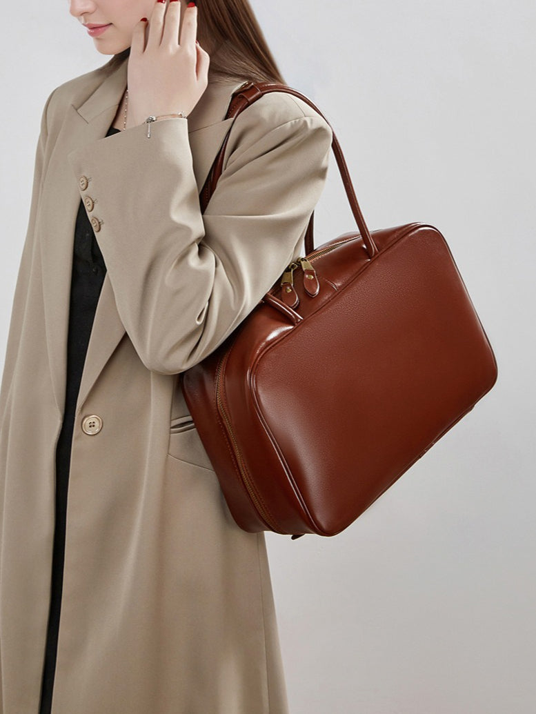 Women's Large Smooth Genuine Leather Bag - Versatile 2-Way Carry Office Work Tote