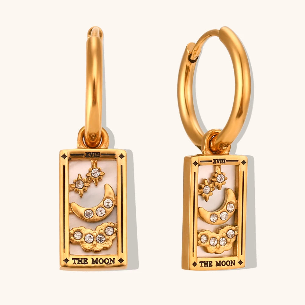 The Moon - Tarot Card Gold | Silver Hoop Earrings