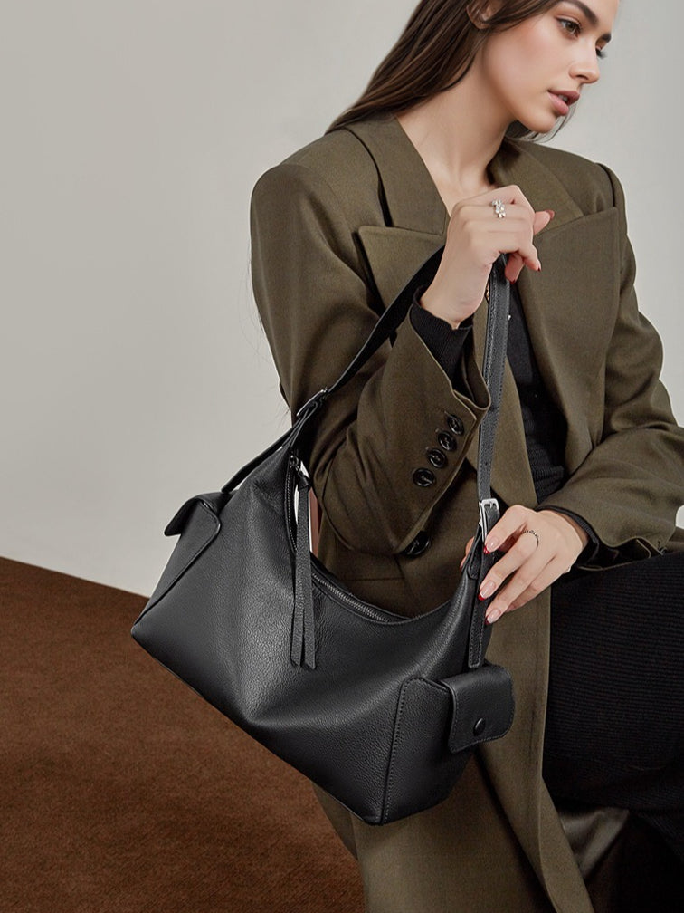 The Velvet Horizon Genuine Leather Tote Bag with Structured Silhouette