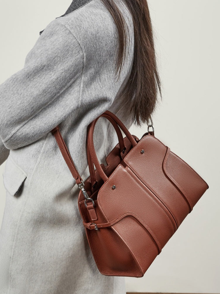 The Executive Structured Genuine Leather Bag - Sophisticated Paneled Work Tote