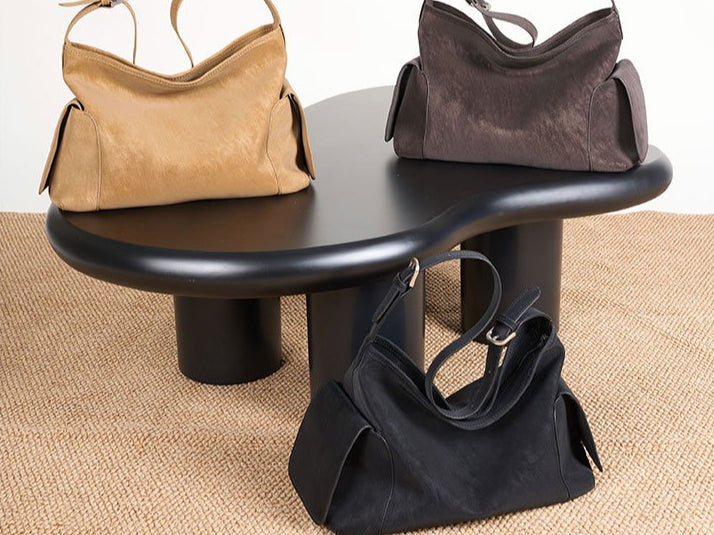 Urban Nomad Genuine Leather Bag | Large Slouchy Shoulder Bag with Side Pockets
